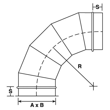 sheet metal elbow dimensions|3 piece 90 degree layout.